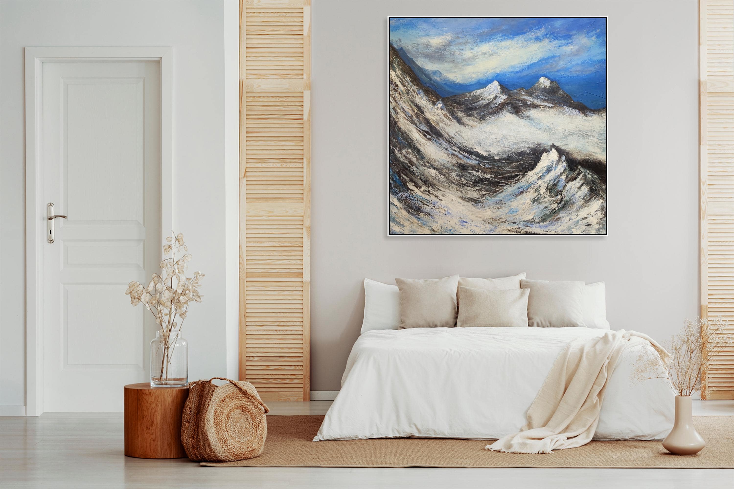 雪山のキャンバス画 - 抽象的な青と白の風景 - Etsy 日本