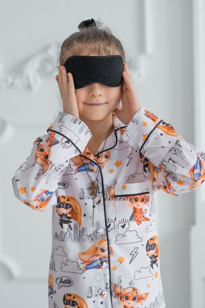 fashion night sky pattern handmade gift kids/' homeclothes Superhero cotton pajama with black stars organic textile sleepwear pjs
