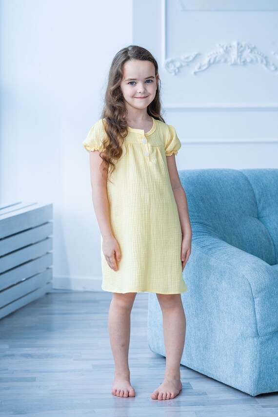 Muslin Yellow Nightie for Girls Muslin Nightgown Girls Etsy