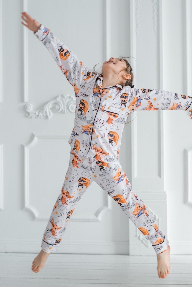 fashion night sky pattern handmade gift kids/' homeclothes Superhero cotton pajama with black stars organic textile sleepwear pjs