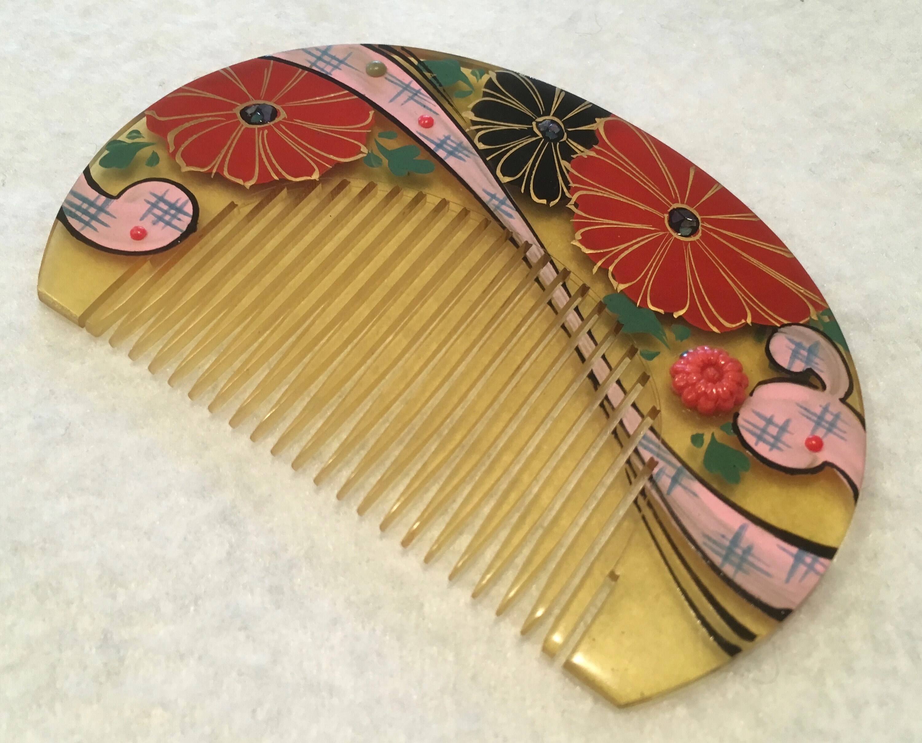 Vintage Japanese Hair Ornament Kushi Comb 9232 yellow Etsy