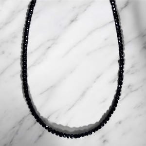 4mm Faceted Black Spinel Necklace | Cube Bead Necklace for Men or Women | Elegant Black Luxury Necklace | Natural Stone Jewelry