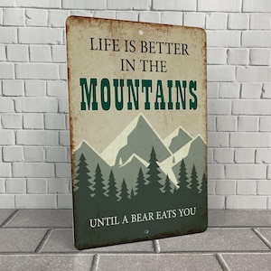 Cabin Metal Sign, Distressed Aluminum Mountain Home Decor