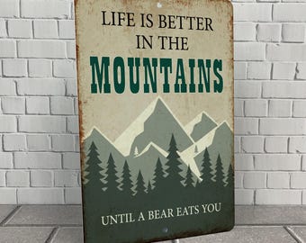 Cabin Metal Sign, Distressed Aluminum Mountain Home Decor