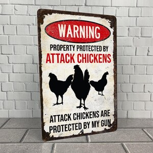 Chicken Coop Sign | Attack Chicken Sign | Guard Chickens on Duty | Hen House Sign | Funny Sign for Backyard Chickens