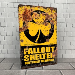 Letrero de bar irlandés, letrero de metal divertido de Fallout Shelter