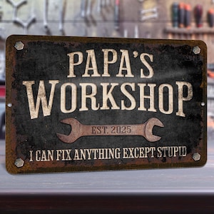 Custom Workshop Sign, Dad&#39;s Workshop, Metal Garage Sign, Personalized Gift for Him