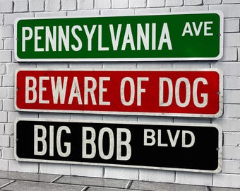 Custom Street Sign | Distressed finish with color Choice | Weatherproof Indoor-Outdoor Decor