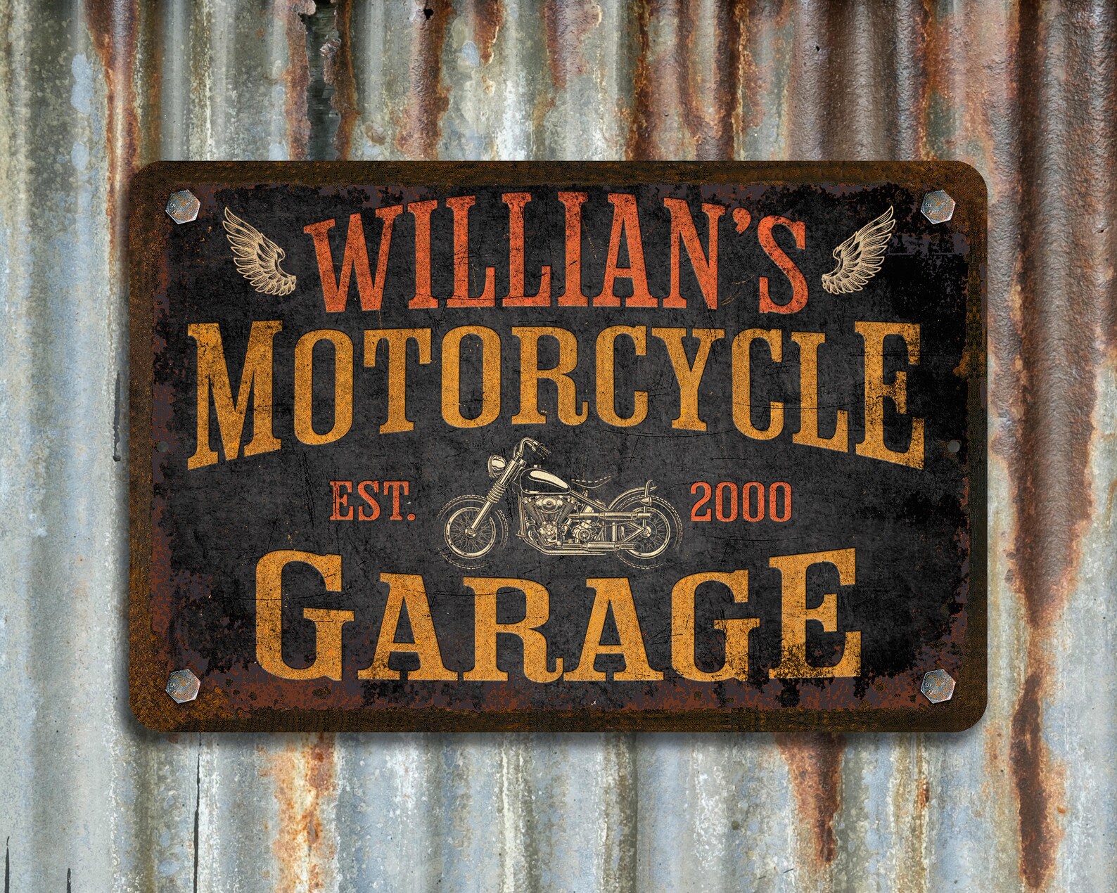 Personalized Motorcycle Garage Metal Sign: Custom Biker Decor - Etsy