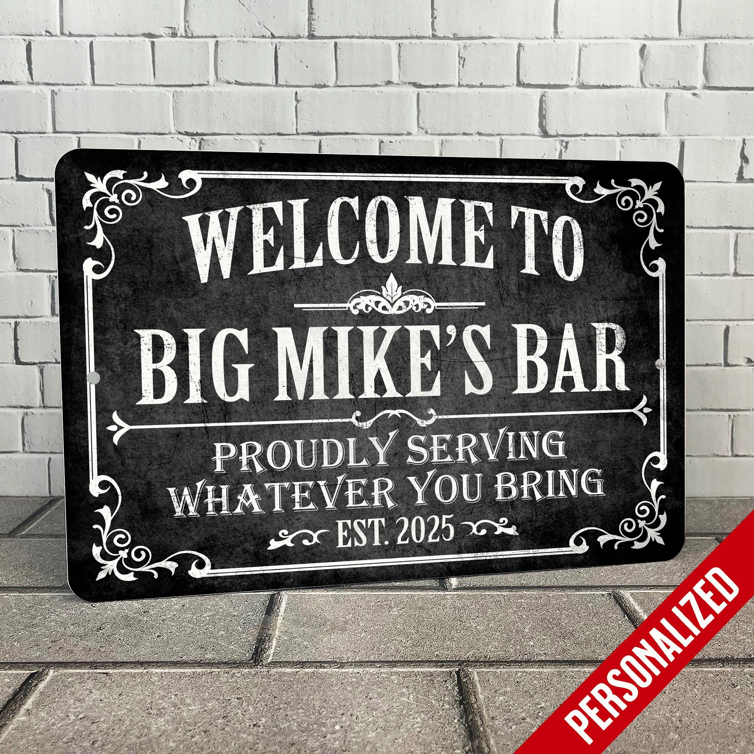Bar Sign, Personalized Black Vintage Design, Customized With