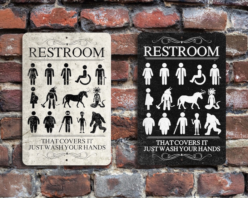 Restroom Door Sign Bathroom Door Sign Funny Metal Sign Etsy