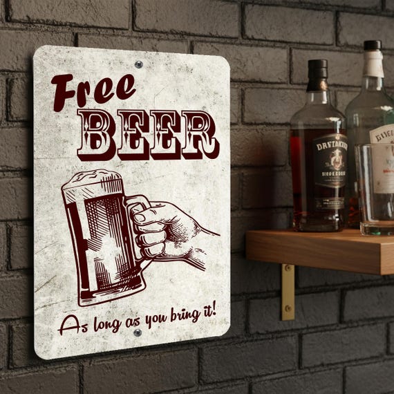 Free Beer Sign, Rustic Metal Bar Decor, Aluminum Man Cave