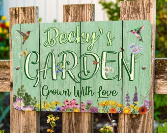 Letrero metálico personalizado para jardín: decoración rústica verde menta