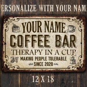 Coffee Bar Sign | Vintage Design | Personalized Metal Sign