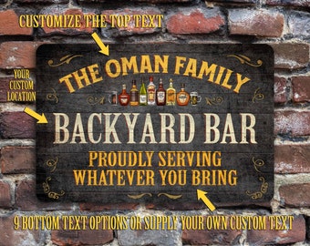 Custom Bar Sign, Vintage Home decor, Mancave, Patio, Garage Metal Sign with Black Wood Design