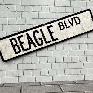 Beagle Street Sign, Aluminum with white distressed design, Waterproof