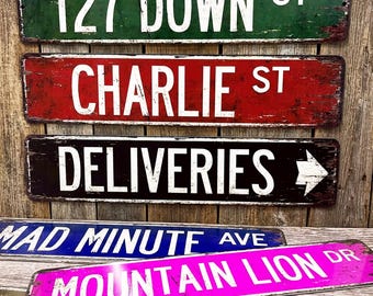 Custom Weathered Street Sign, Personalized Directional Arrow, Rustic Home Decor