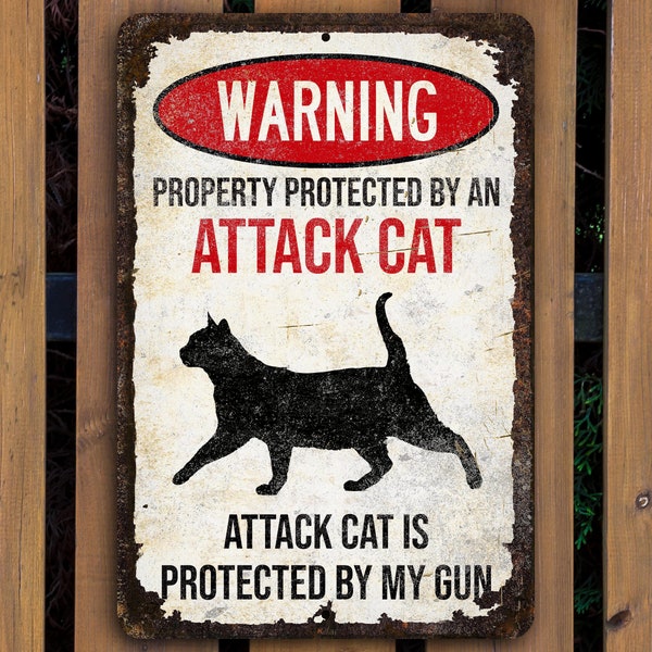 Cat Sign | Property Protected by a Cat | Guard Cat on Duty | Cat Lovers Gift | Funny Metal Kitty Sign