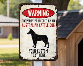 Letrero de perro pastor australiano: Cuidado con el perro. Decoración metálica para exteriores.