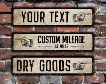 Custom Vintage Directional Metal Street Sign Vintage-Style with Weathered Appearance - 4" x 18"