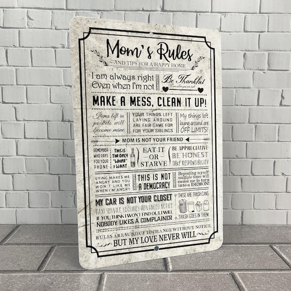 Mom's House Rules Funny Metal Sign