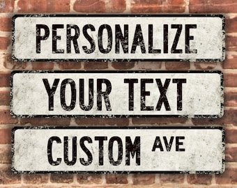 Custom 3" x 12" Mini White Metal Street Sign Vintage-Style with Weathered Appearance