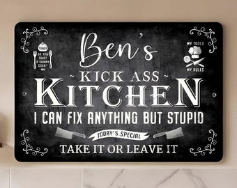Personalized Black Kitchen Sign, Funny Metal Custom Decor
