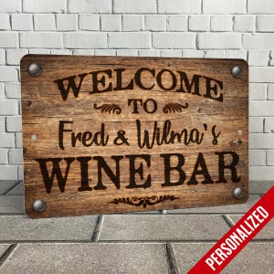 Personalized Metal Bar Sign: Rustic Wood Look, Customizable