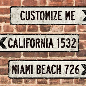 Custom White Directional Metal Street Sign Vintage-Style with Weathered Appearance - 4" x 18"