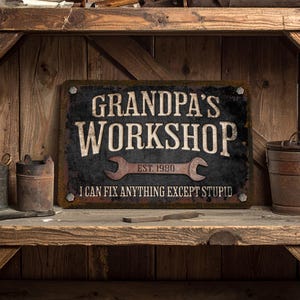 Custom Metal Workshop Sign: Personalized Garage Decor, Dad Gift