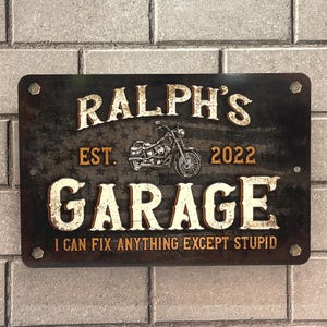 Motorcycle Garage Sign | Custom Cycle shop | Vintage Black with American Flag | Personalized Metal Sign image 3