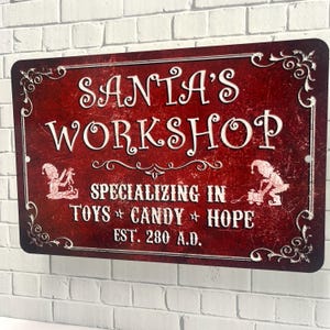 Santa's Workshop Vintage - Style Metal Christmas Sign image 2