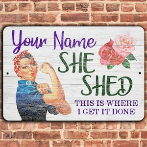 She Shed Sign | Personalized | Rosie the Riveter | Vintage Design