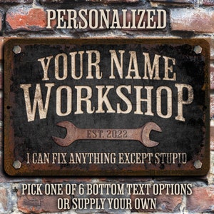 Custom Workshop Sign, Dad's Workshop, Metal Garage Sign, Personalized Gift for Him