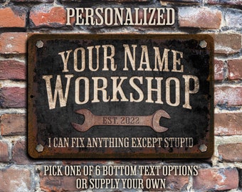 Custom Workshop Sign, Dad's Workshop, Metal Garage Sign, Personalized Gift for Him
