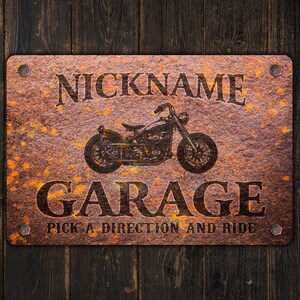 Panneau moto Garage pour motards personnalisé Plaque en métal personnalisée Design rouillé image 2