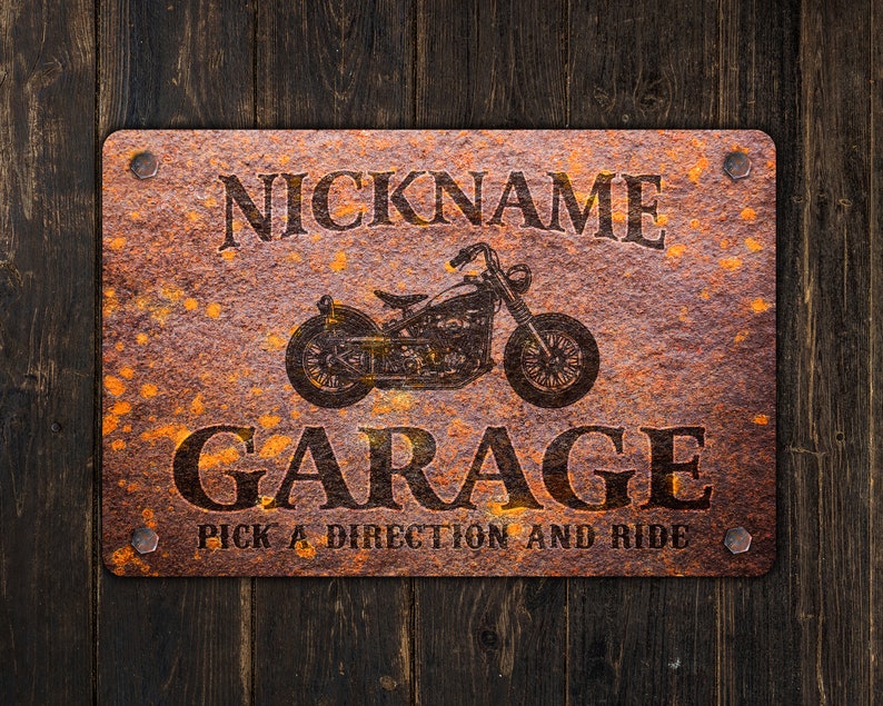 Panneau moto Garage pour motards personnalisé Plaque en métal personnalisée Design rouillé image 2