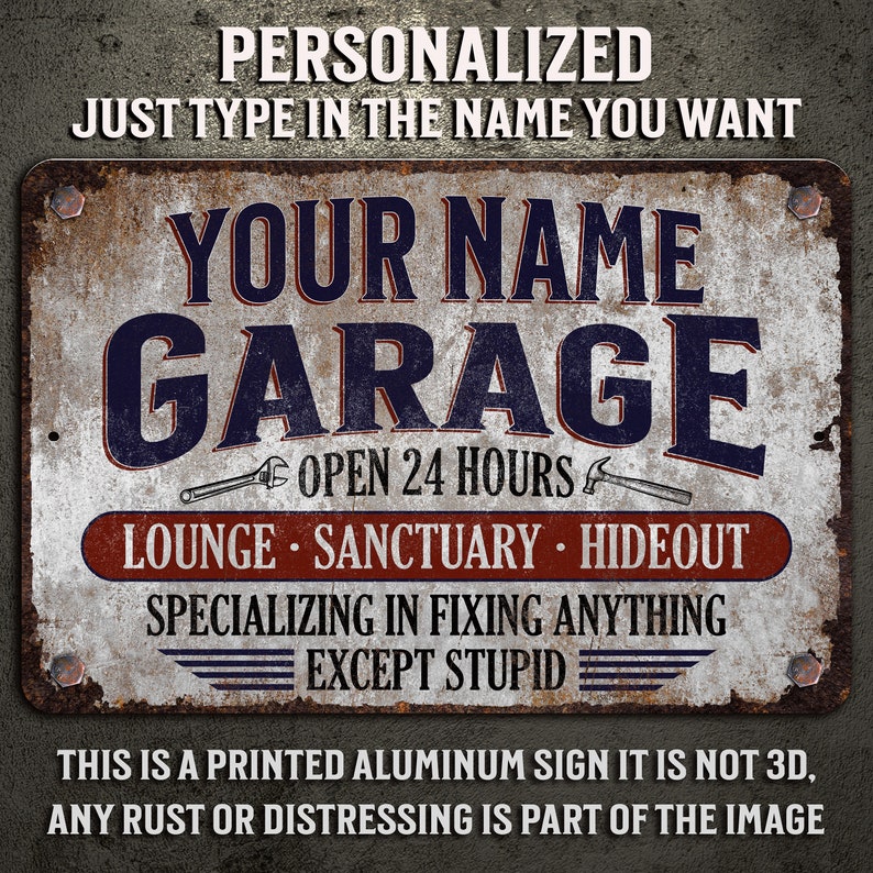 Personalized Garage Sign: Rusty Steel Metal Workshop Decor - Etsy