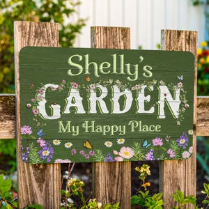 Personalized Flower Garden Sign: Weathered Wood Design, Metal Garden Decor