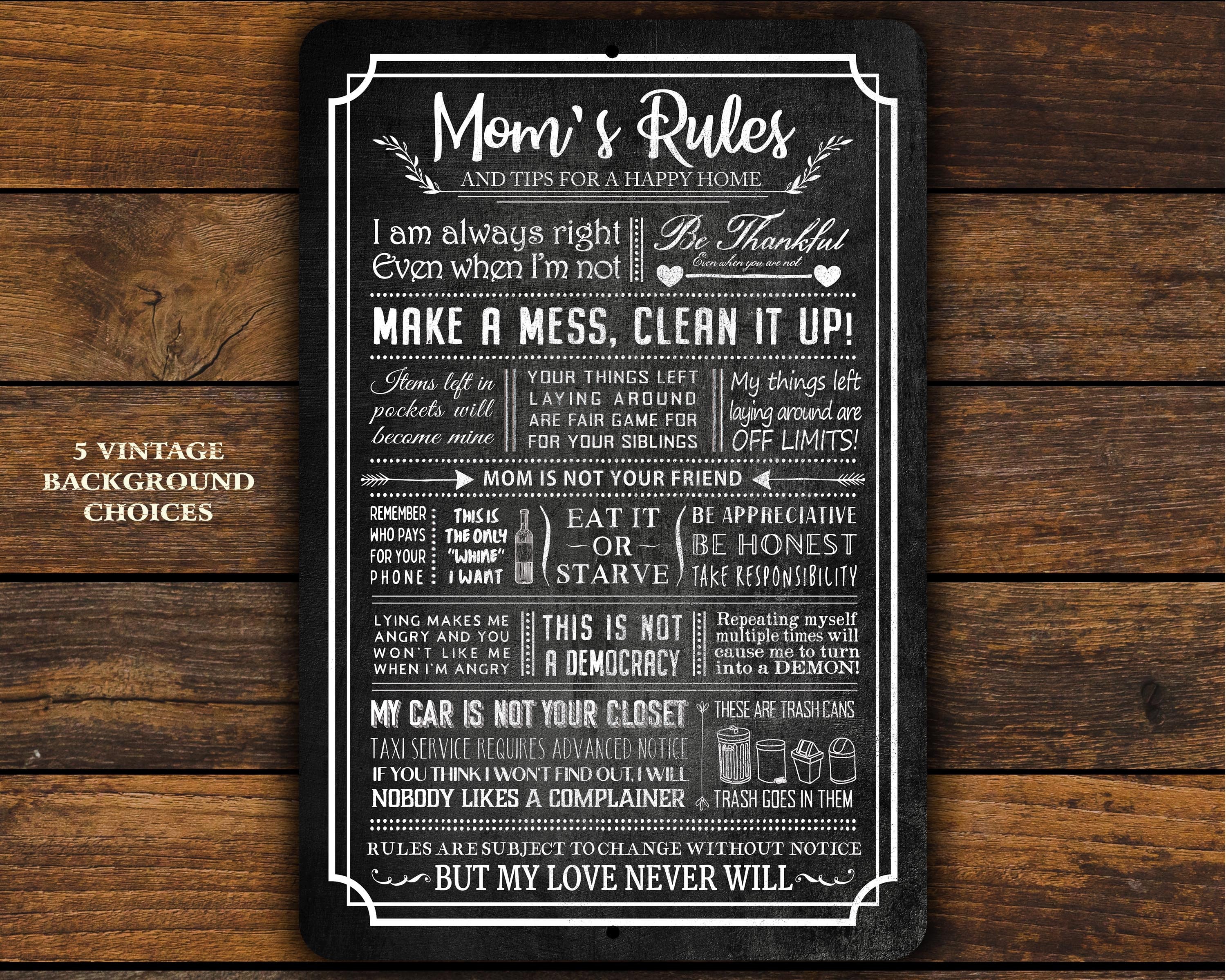 Mom's Rules Funny Metal Sign - Etsy