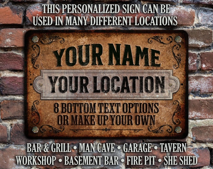 Custom Bar Sign | Vintage Design | Man Cave Decor | Personalized Metal Sign