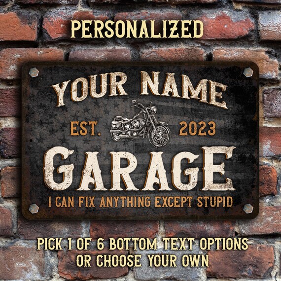 Motorcycle Garage Sign Custom Cycle Shop Vintage Black With
