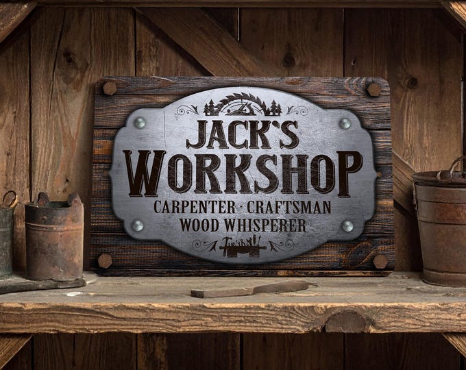 Custom Workshop Sign, Personalized Rustic Design all Metal Sign