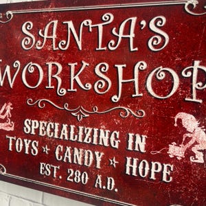 Santa's Workshop Vintage - Style Metal Christmas Sign image 4