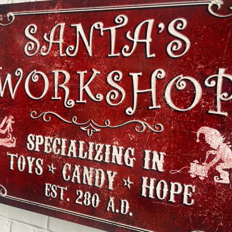 Santa's Workshop Vintage - Style Metal Christmas Sign image 4