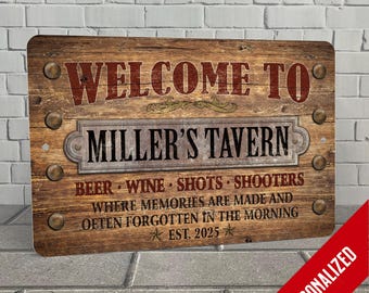 Personalized Metal Bar Sign: Vintage Wood Design