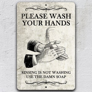 Wash Your Hands Antiqued-style Funny Metal Sign Bathroom Decor - Etsy