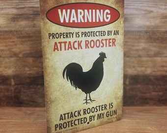 Funny Attack Rooster Metal Sign | Property Protected - Etsy