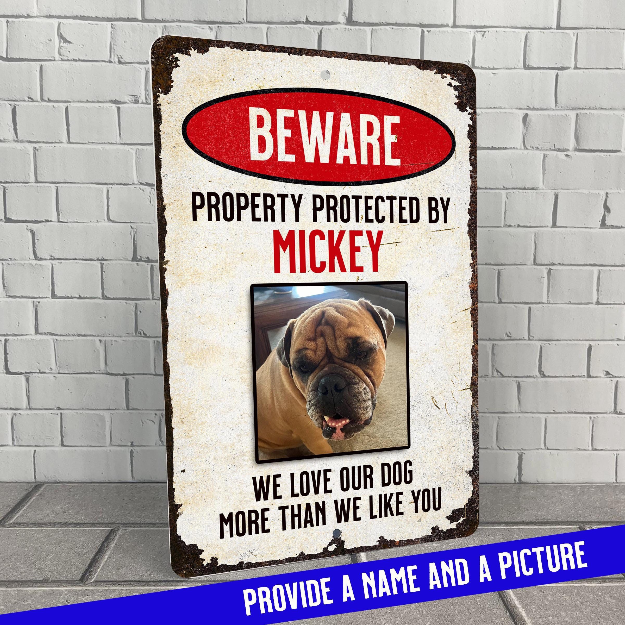 Beware of Dog Sign, Your Dogs Photo, Personalized All Metal Funny