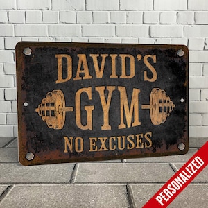 Personalized Home Gym Metal Sign: Rustic Fitness Decor